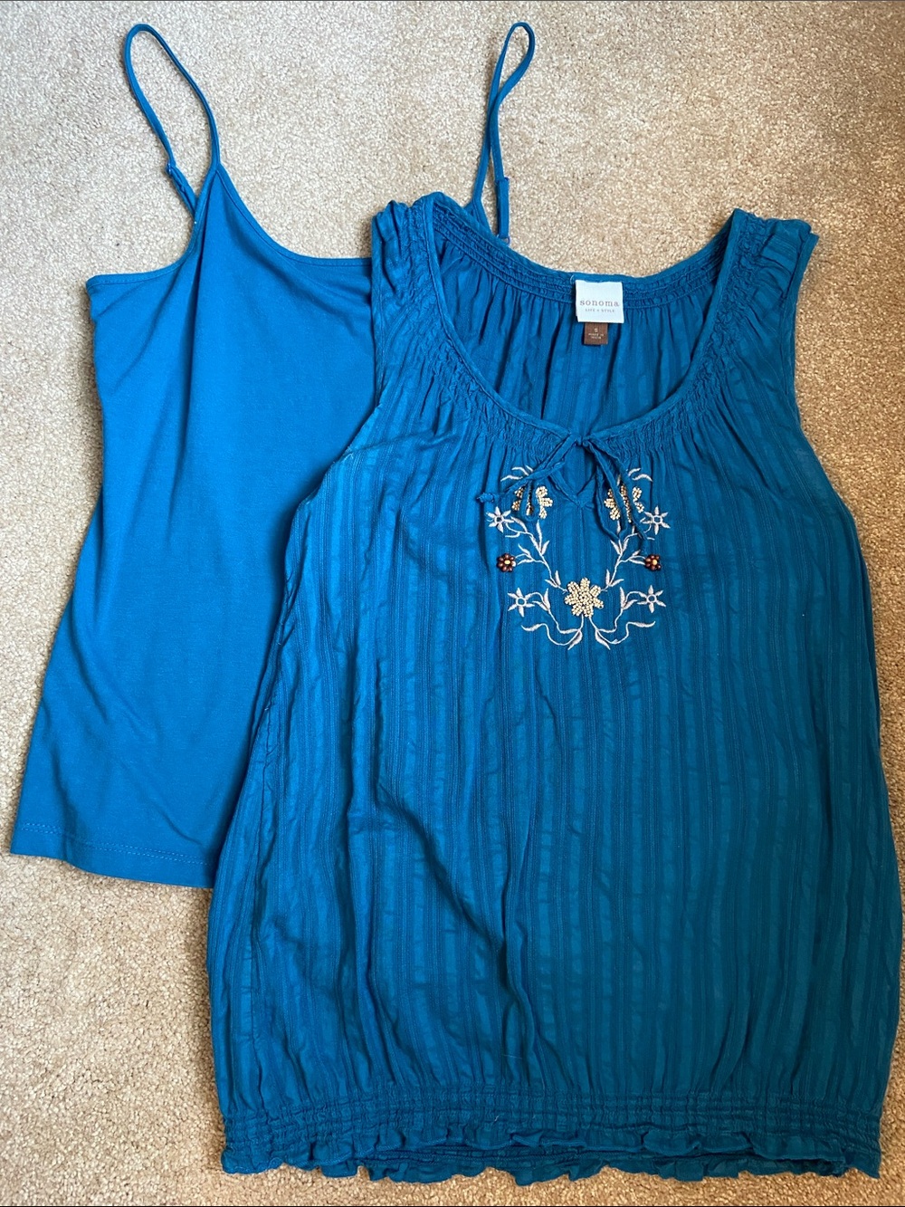 Sonoma Small Teal Blue Embroidered Sleeveless Top with Matching Camisole